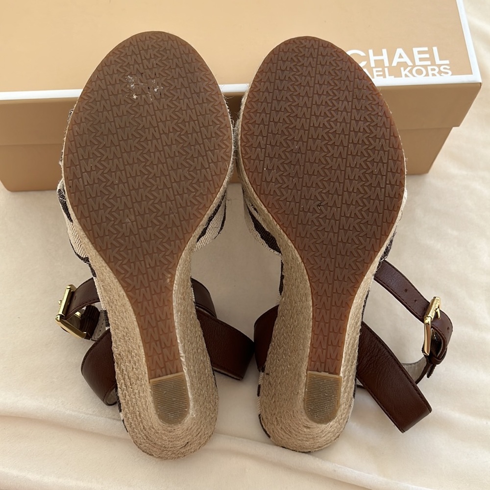 MICHAEL Michael Kors Beige and Dark Brown Wedge Sandals - Picture 8 of 10